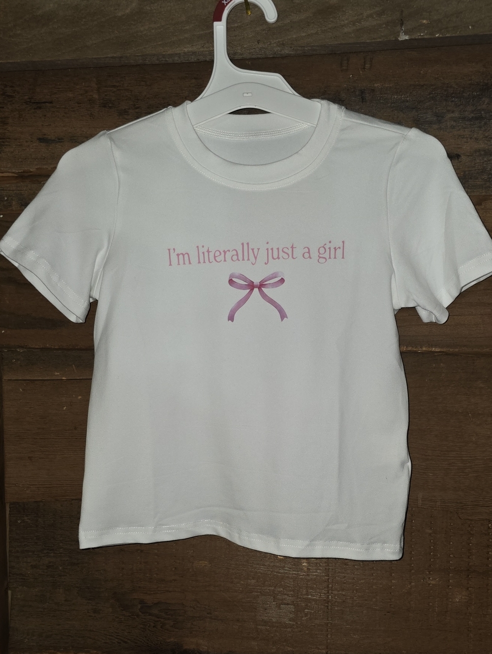 Girls' White Tee with Pink Ribbon Graphic